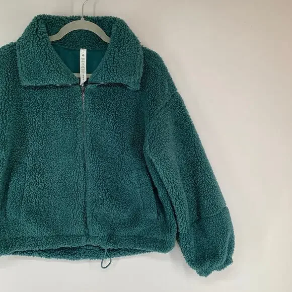 Lululemon Cinchable Fleece Zip Up 6 Green Jasper Plush High Neck Sherpa Athletic - Picture 3 of 16